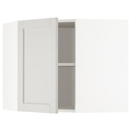 METOD Угловой навесной шкаф с полками - белый/Lerhyttan светло-серый 68x60 см