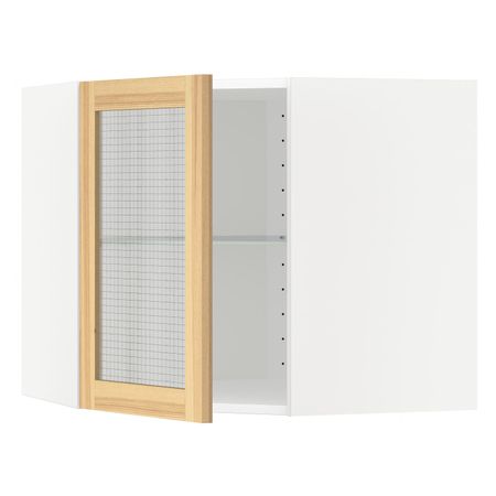 Угловой навесной шкаф с полками, стекляными дв, белый/Торхэмн ясень 68x60 см IKEA METOD МЕТОД 092.260.09