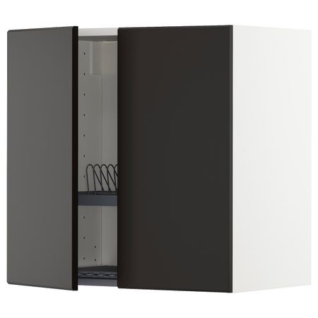 Навесной шкаф с посудной сушилкой, 2 дверец, белый/Кунгсбакка антрацит 60x60 см IKEA METOD МЕТОД 493.010.92