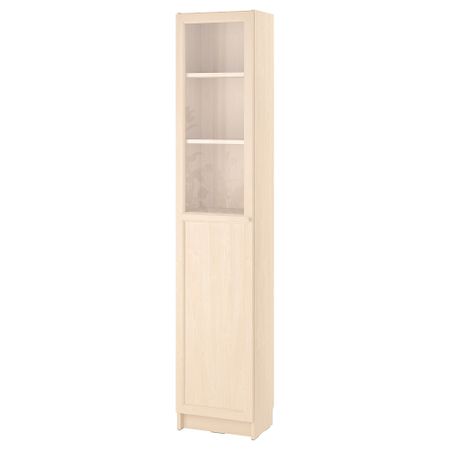 Стеллаж, панельная, стеклянная дверь, под березу, 40x30x202 см IKEA BILLY БИЛЛИ, OXBERG ОКСБЕРГ 594.833.36