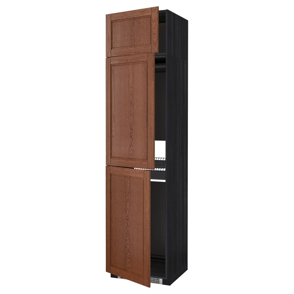 Высокий шкаф для холодильника или морозильника, с 3 дверями МЕТОД, черный, Филипстад коричневый (60x60x240 см) - схема-чертеж с размерами