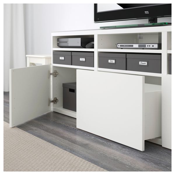Шкаф для ТВ, комбинированный, стекляные дверцы БЕСТО, Лаппвикен, Синдвик белый прозрачное стекло (180x40x192 см) - фото 3