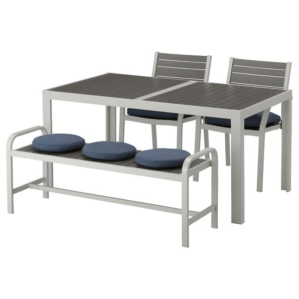 Стол+2стула+скамья,д/сада, темно-серый/ФРЁСЁН/ДУВХОЛЬМЕН синий 156x90 см IKEA ШЭЛЛАНД 092.678.15 - фото 1