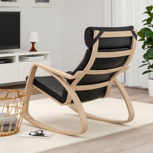 Кресло-качалка, дубовый шпон, беленый, Смидиг черный IKEA ПОЭНГ 692.867.12 - фото 3