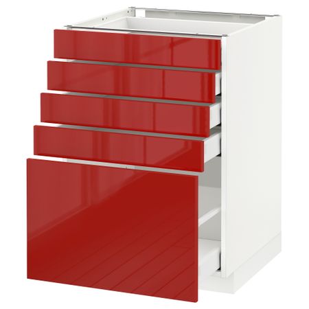 Напольный шкаф с 5 ящиками МЕТОД / МАКСИМЕРА, белый, Рингульт красный