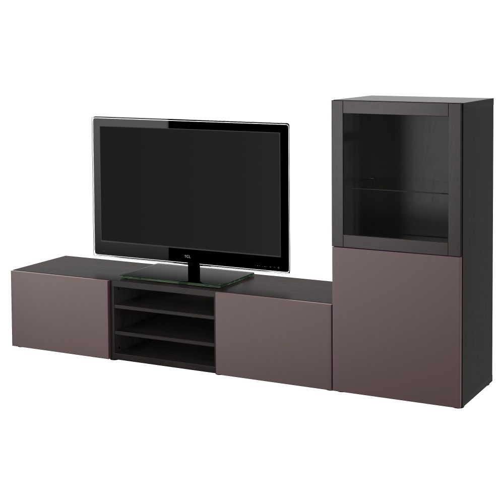 Шкаф для ТВ, комбинированный, стекляные дверцы БЕСТО, черно-коричневый, Вальвикен темно-коричневый, прозрачное стекло - фото 1