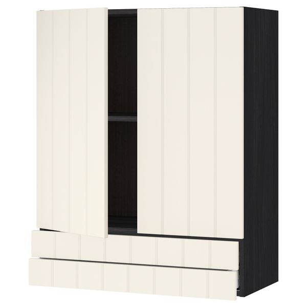 Навесной шкаф, 2 дверцы, 2 ящика МЕТОД / МАКСИМЕРА, черный, Хитарп белый с оттенком - схема-чертеж с размерами