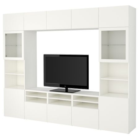 Шкаф для ТВ, комбинированный, стекляные дверцы БЕСТО, Лаппвикен, Синдвик белый прозрачное стекло (300x40x230 см)