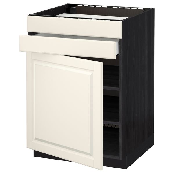 Напольный шкаф для варочной панели, доводчик, 2 фасада, 1 ящик МЕТОД / МАКСИМЕРА, черный, Будбин белый с оттенком (60x60 см) - схема-чертеж с размерами