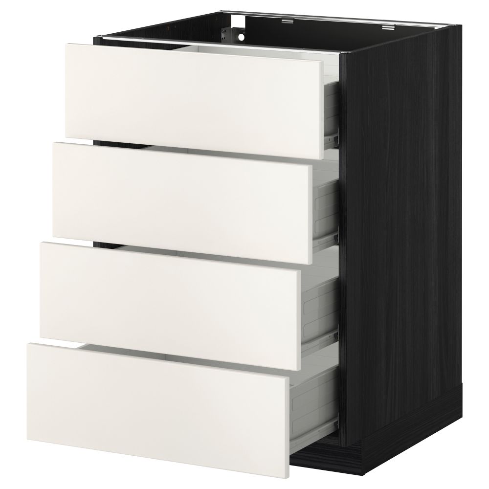 Напольный шкаф 4 фронтальных панели, 4 ящика МЕТОД / ФОРВАРА, черный, Веддинге белый - схема-чертеж с размерами