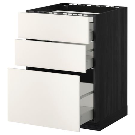 Напольный шкаф, 3 фронтальных панели, 3 ящика МЕТОД / МАКСИМЕРА, черный, Веддинге белый