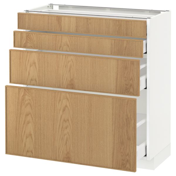 Напольный шкаф 4 фронтальных панели, 4 ящика МЕТОД / МАКСИМЕРА, белый, Экестад дуб - схема-чертеж с размерами