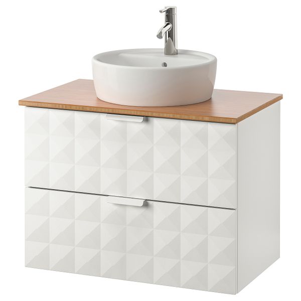 Шкаф п-раковину/столешн45/раковина, Решён белый, бамбук ДАЛЬШЕР смеситель 82x49x74 см IKEA ГОДМОРГОН/ТОЛКЕН / ТОРНВИКЕН - фото 1