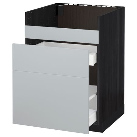 Напольный шкаф под мойку ДУМШЁ, 3 фасада, 2 ящика МЕТОД / МАКСИМЕРА, черный, Веддинге серый