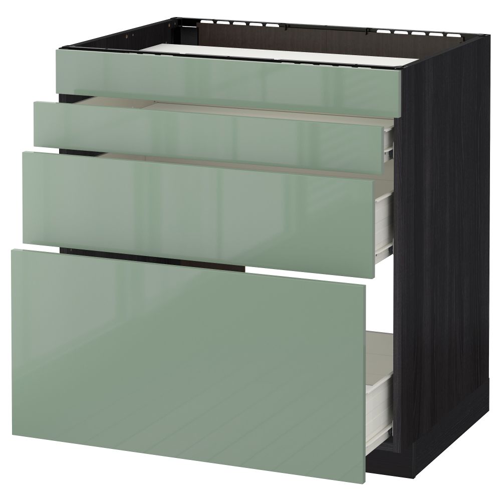 Напольный шкаф для духовки, 4фасада, 3 ящика МЕТОД / ФОРВАРА, черный, Калларп светло-зеленый - фото 1