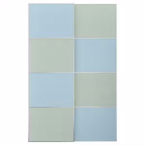 Пара раздвижных дверей IKEA, Алюминий двусторонний/голубой светло-зеленый, 150x236 см, вид спереди