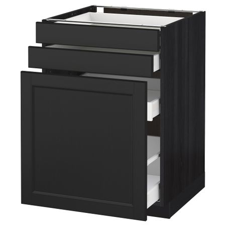 Напольный шкаф с выдвижными модулями, 2 фронтальные панели МЕТОД / МАКСИМЕРА, черный, Лаксарби черно-коричневый