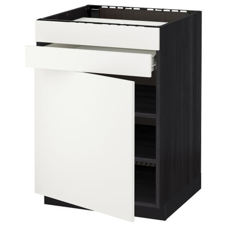 Напольный шкаф для варочной панели, доводчик, 2 фасада, 1 ящик МЕТОД / ФОРВАРА, черный, Хэггеби белый (60x60 см)