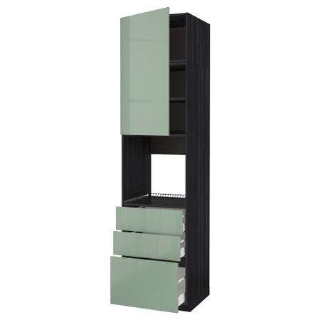 Высокий шкаф для духовки/дверь/3 ящика МЕТОД / МАКСИМЕРА, черный, Калларп светло-зеленый