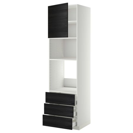 Высокий шкаф для духовки/СВЧ дверца, 3 ящика МЕТОД / МАКСИМЕРА, белый, Тингсрид черный