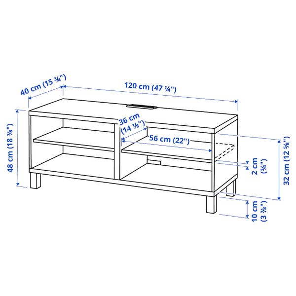 Тумба под ТВ, белый 120x40x48 см IKEA BESTÅ БЕСТО 592.442.37 - схема-чертеж с размерами