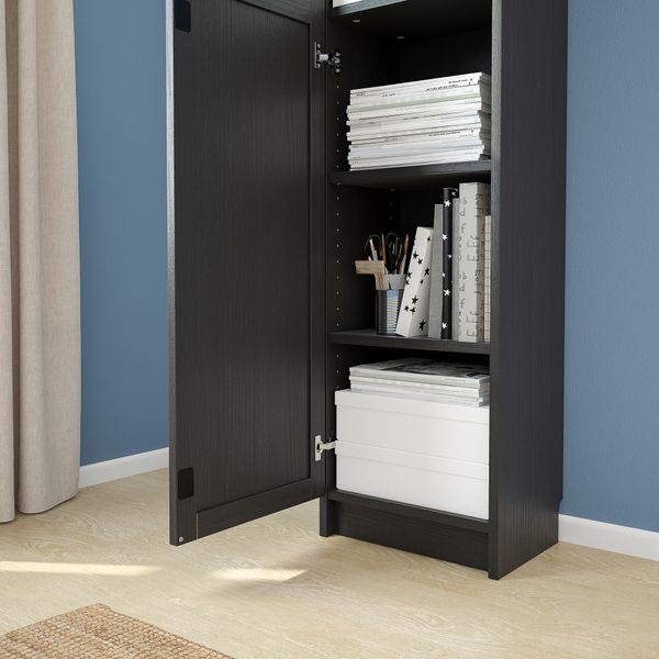 Стеллаж с верхними полками, дверьми, 40x30x237 см, черно-коричневый, стекло IKEA BILLY БИЛЛИ, OXBERG ОКСБЕРГ 192.874.22 - фото 4