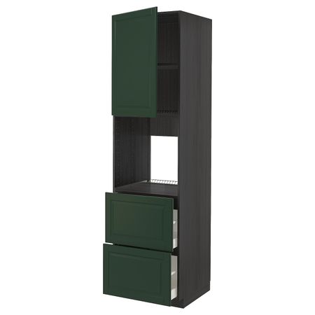 Высокий шкаф для духовки + дверца, 2 форнтальных, 2 высоких ящ, черный/Будбин темно-зеленый 60x60x220 см IKEA МЕТОД / МАКСИМЕРА