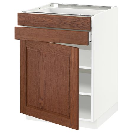 Напольный шкаф с дверцей, 2 ящиками МЕТОД / МАКСИМЕРА, белый, Филипстад коричневый