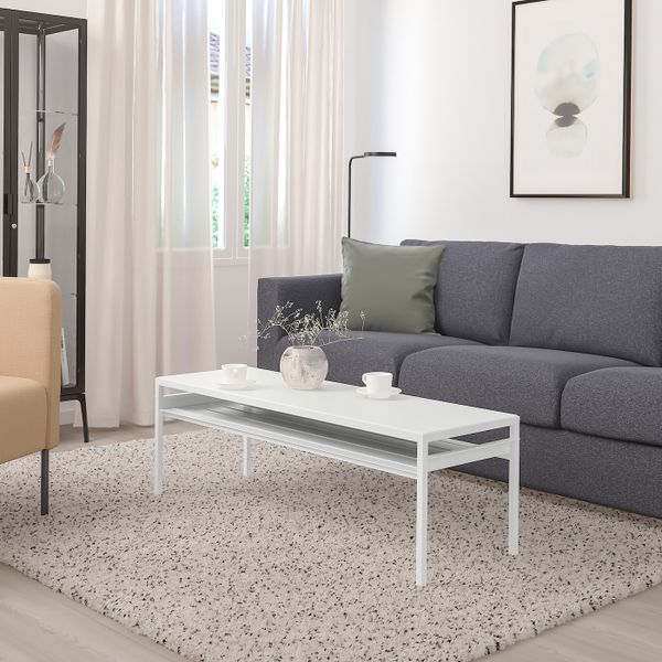 Журнальный стол, 2-х стороняя столешница, светло-серый под бетон/белый 120x40x40 см IKEA NYBODA НИБОДА 204.526.23 - фото 2