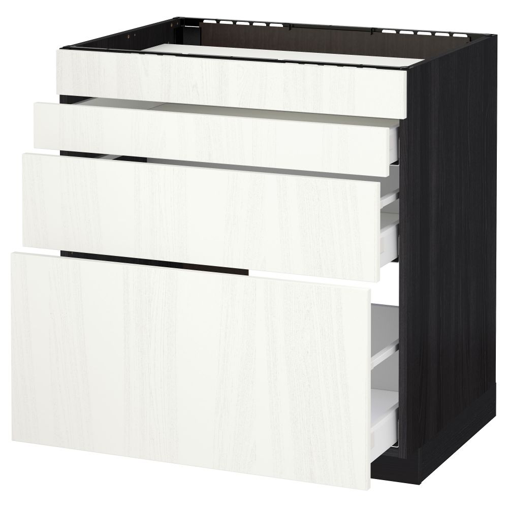 Напольный шкаф для духовки, 4фасада, 3 ящика МЕТОД / МАКСИМЕРА, черный, Росдаль белый - схема-чертеж с размерами