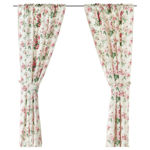 Гардины с прихватом, 1 пара МАЛЁРТ, зеленый цветы (150x270 см) - фото 1