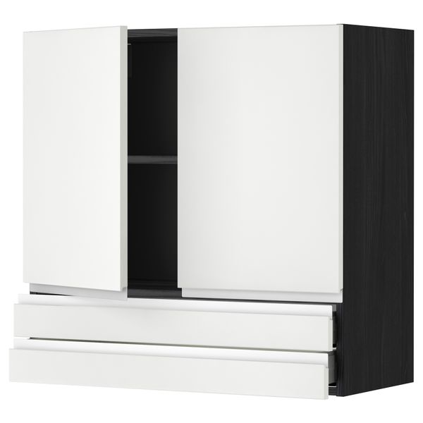 Навесной шкаф, 2 дверцы, 2 ящика МЕТОД / МАКСИМЕРА, черный, Нодста белый - фото 1