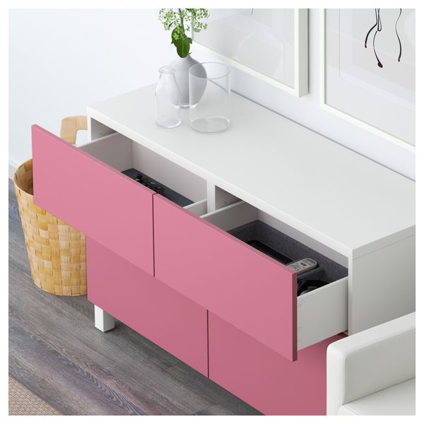 Комбинация для хранения с дверцами, ящиками БЕСТО, белый, Лаппвикен розовый (120x40x74 см) - фото 3