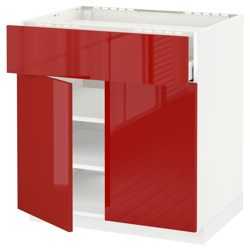 Напольный шкаф для варочной панели, ящик, полка, 2 дверцы МЕТОД / МАКСИМЕРА, белый, Рингульт красный (80x60 см) - схема-чертеж с размерами