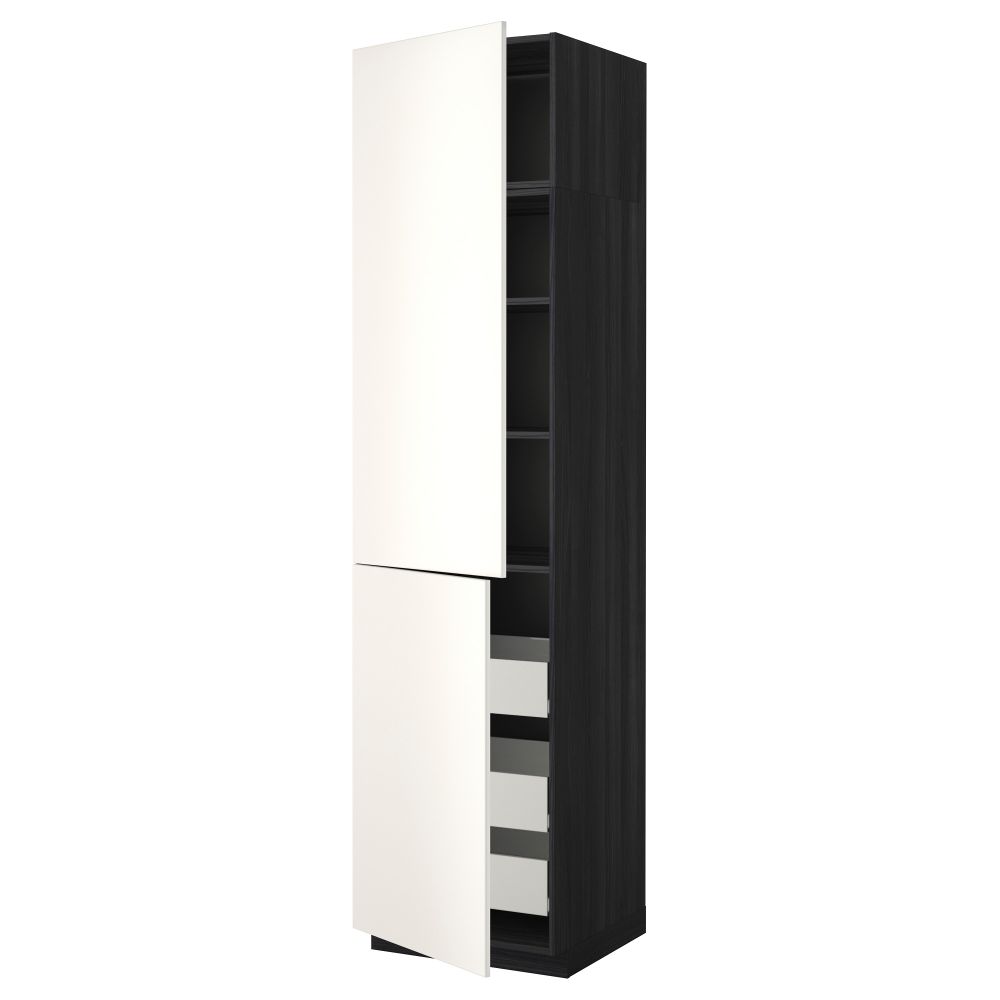 Высокий шкаф + полки, 3 ящика, 2 дверцы МЕТОД / ФОРВАРА, черный, Веддинге белый - фото 1