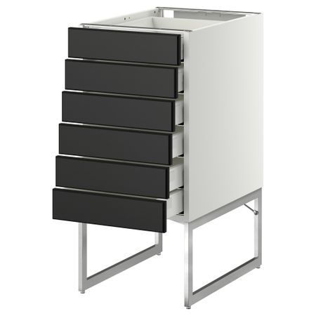 Напольный шкаф 6 фронтальных панелей, 6 нижних ящиков МЕТОД / МАКСИМЕРА, белый, Лаксарби черно-коричневый