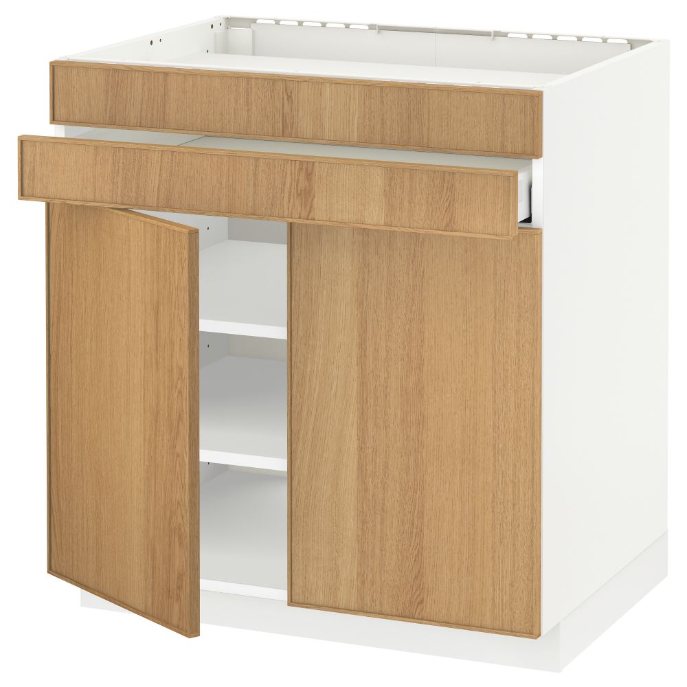 Напольный шкаф для варочной панели, 2 ящика, 2 фасада, 1 ящик МЕТОД / МАКСИМЕРА, белый, Экестад дуб (80x60 см) - схема-чертеж с размерами