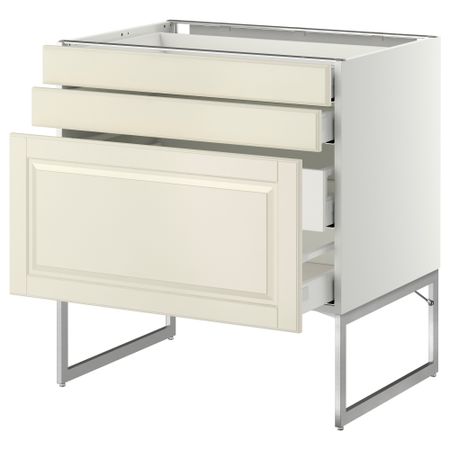 Напольный шкаф 3 фронтальных панели, 2 нижних, 2 средних ящика МЕТОД / МАКСИМЕРА, белый, Будбин белый с оттенком