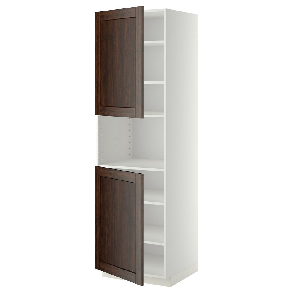 Высокий шкаф для/СВЧ, 2 дверцы/полки, белый/Эдсерум коричневый 60x60x200 см IKEA METOD МЕТОД 092.267.21 - схема-чертеж с размерами