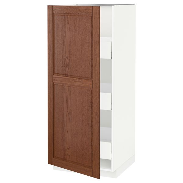 Высокий шкаф с ящиками МЕТОД / МАКСИМЕРА, белый, Филипстад коричневый - схема-чертеж с размерами