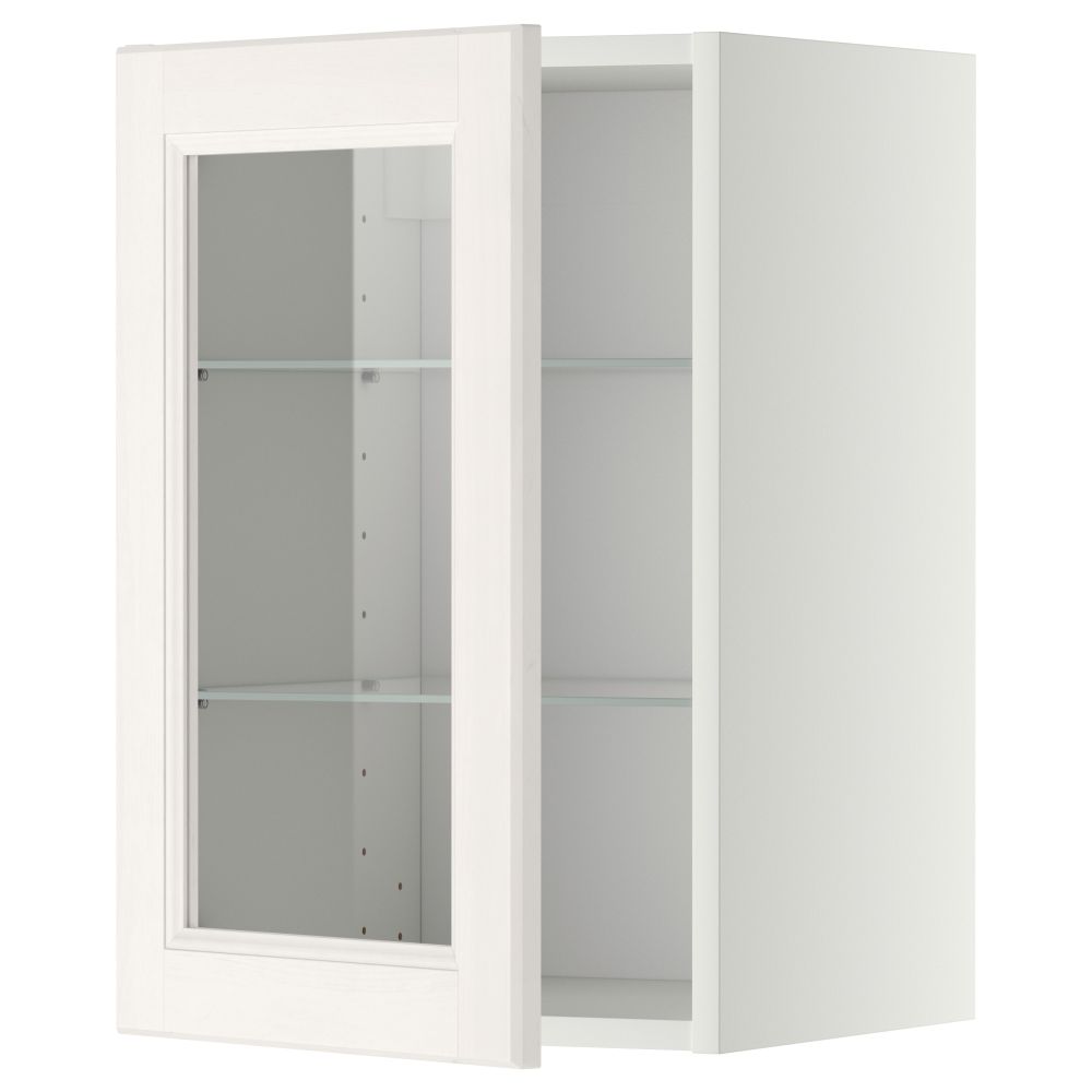 Навесной шкаф с полками, стекляными дверцы МЕТОД, белый, Лаксарби белый - схема-чертеж с размерами