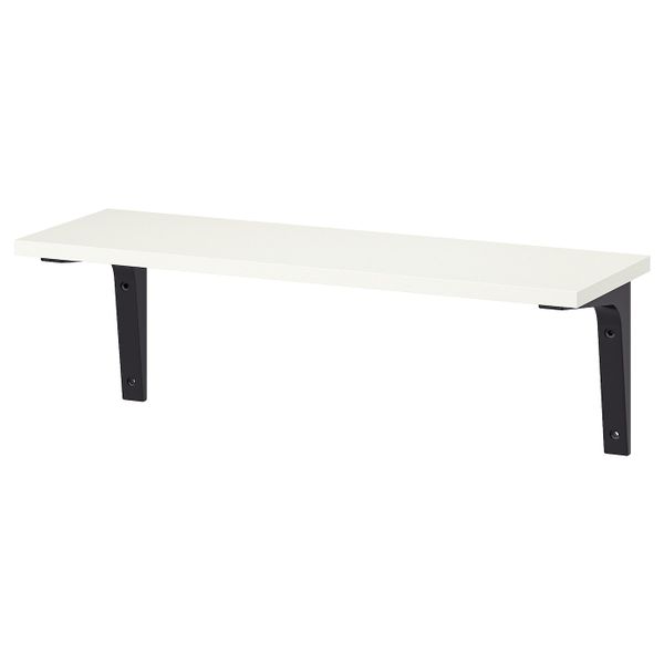 Полка навесная, белый, черный 59x20 см IKEA БУРГУЛЬТ / ЭКБИ СТЁДИС 892.904.97 - фото 1