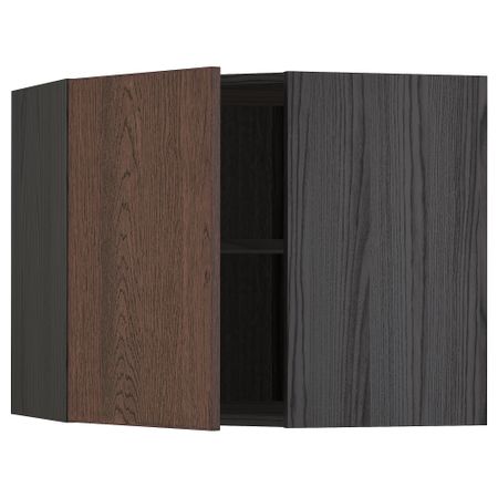 Угловой навесной шкаф с полками, черный, Sinarp коричневый, 68x60 см IKEA METOD МЕТОД 794.058.23