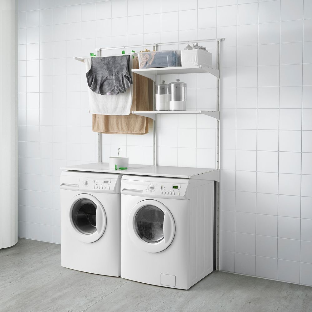 Настенная шина, полки/сушилка, белый 132x61x197 см IKEA АЛЬГОТ 492.304.05 - фото 1