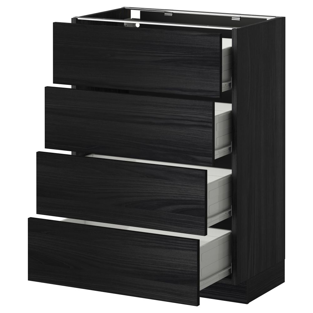 Напольный шкаф 4 фронтальных панели, 4 ящика МЕТОД / ФОРВАРА, черный, Тингсрид черный - схема-чертеж с размерами