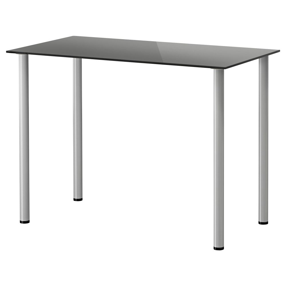 Стол ГЛАСХОЛЬМ / АДИЛЬС, стекло черный, серебристый (99x52 см) - фото 1