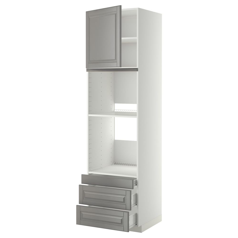 Высокий шкаф для духовки комбинированный, духовка + дверца, 3 ящика МЕТОД / ФОРВАРА, белый, Будбин серый - фото 1