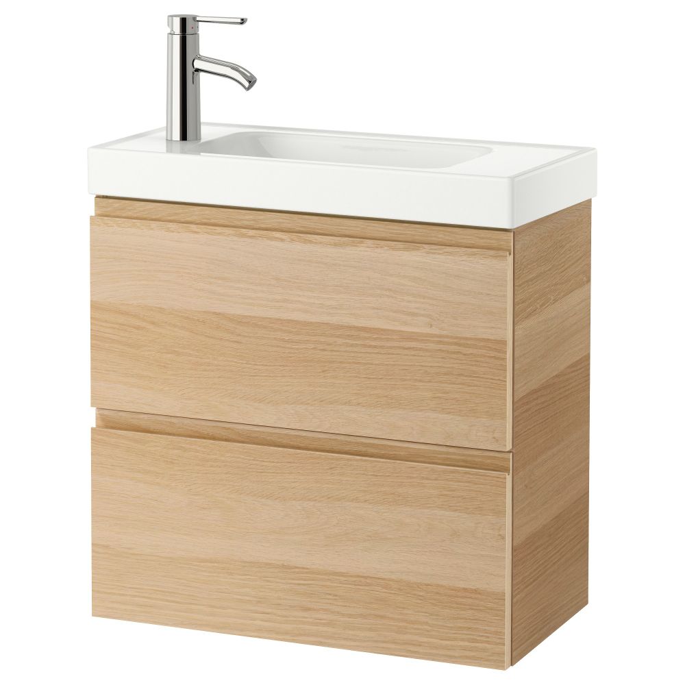 Шкаф для раковины с 2 ящиками ГОДМОРГОН / ХАГАВИКЕН, под беленый дуб (63x34x65 см) - фото 1