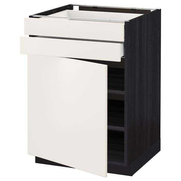 Напольный шкаф с дверцей, 2 ящиками МЕТОД / МАКСИМЕРА, черный, Веддинге белый - схема-чертеж с размерами