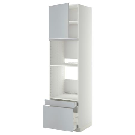 Высокий шкаф для духовки комбинированный, духовка + дверца, 2 ящика МЕТОД / МАКСИМЕРА, белый, Веддинге серый